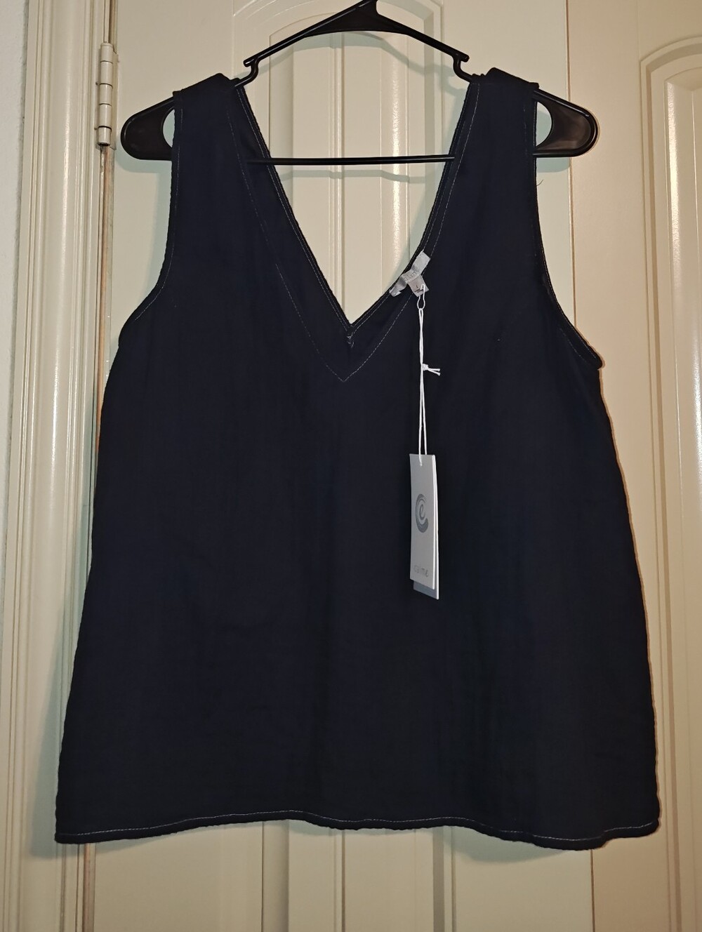 NEW JOHNNY WAS CALME Blk Sz L Drape Tank Top 100% Cotton